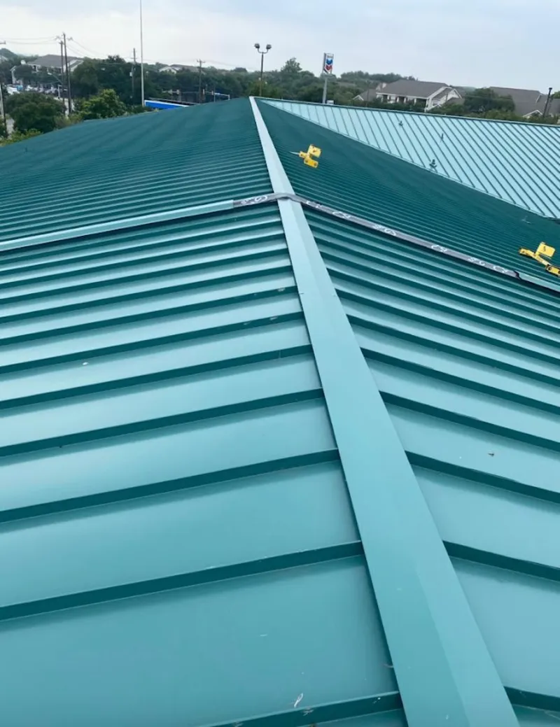 Green commercial metal roof ridge and valley for Metal Roof Repair in Severn